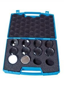 Príslušenstvo pre optickú lavicu - šošovky, zrkadlo, krytky (v kufríku)