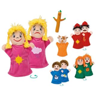 Bábky na prst vyjadrujúce emócie s 2 tvárami + CD